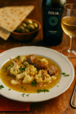 🌿 Gedünsteter Blumenkohl mit Bratwurstbrät, Olivenöl und Prendas Vermentino - Gedünsteter Blumenkohl mit Prendas Vermentino – Sardisches Rezept