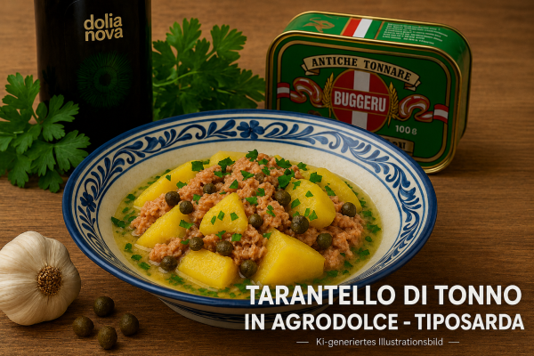 Tarantello di tonno in agrodolce  - Sardisches Kartoffel-Tarantello Rezept | Kapern &amp; Vermentino