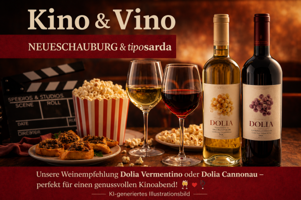 Kino &amp; Vino  am 21.01.2026 Neueschauburg tiposarda  - Kino &amp; Vino in der Neuen Schauburg Burgdorf | Sardischer Wein &amp; Filmgenuss