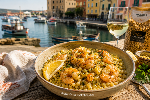 Fregola mit Garnelen und Zitrone – sardisches Sommerrezept - Fregola mit Garnelen und Zitrone | Sardisches Sommerrezept