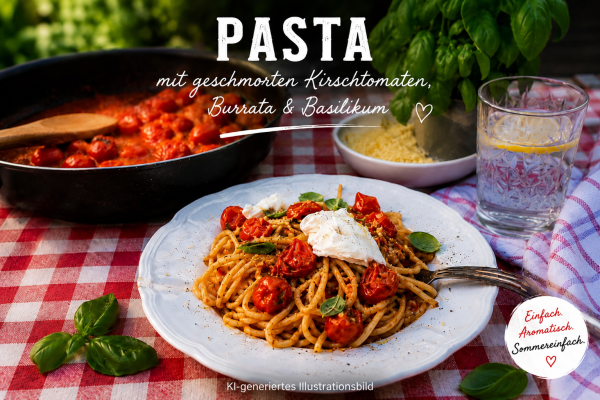 Spaghettone mit Datteltomaten, Kapern &amp; Sardellen | Sommerliches Pasta Rezept - Spaghettone mit Datteltomaten, Kapern &amp; Sardellen | tiposarda Rezept
