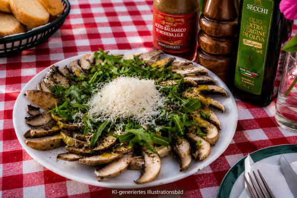 Champignon-Carpaccio mit Pecorino DOP | Mediterrane Vorspeise aus Sardinien - Champignon-Carpaccio mit Pecorino DOP &amp; Vermentino