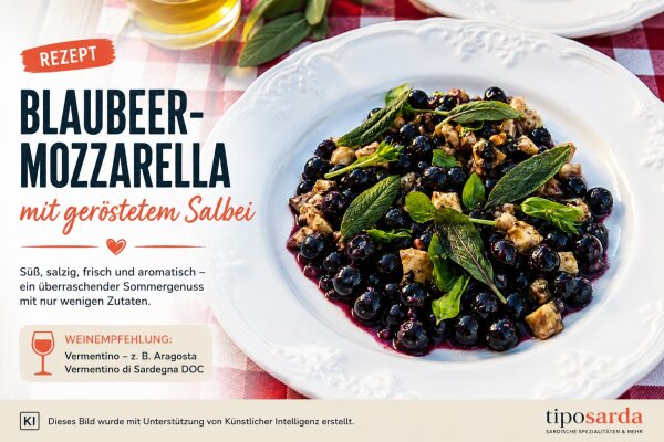 Blaubeeren-Mozzarella mit geröstetem Salbei – sommerlich, frisch &amp; mediterran - Blaubeeren-Mozzarella mit Salbei | Sommerrezept