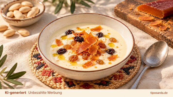 Kalte Mandelsuppe mit Rosinen &amp; Bottarga | tiposarda - Kalte Mandelsuppe mit Rosinen &amp; Bottarga | tiposarda