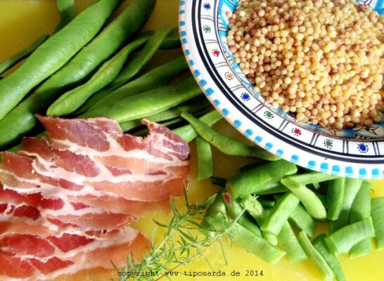 Fregola Salat mit Pancetta - Fregola, geröstete Pastakügelchen aus Sardinien