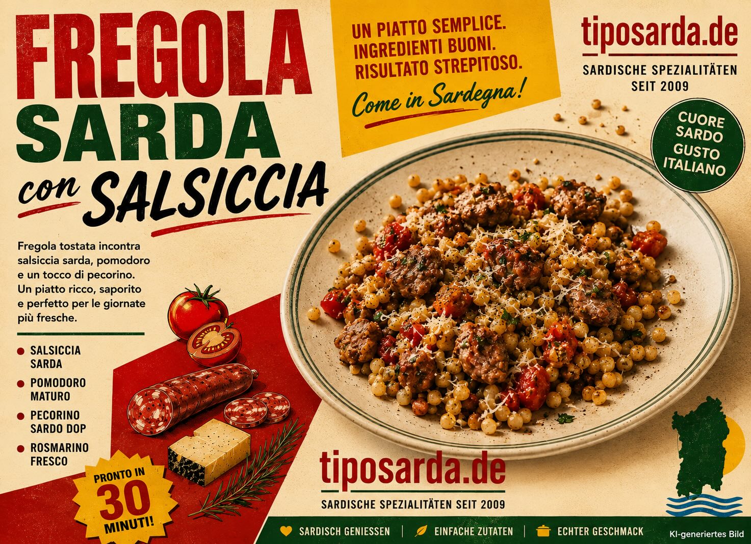 Fregola Sarda mit Salsiccia – sardisches Rezept | tiposarda Fregola Sarda mit Salsiccia – sardisches Rezept mit Tomaten und Pecorino