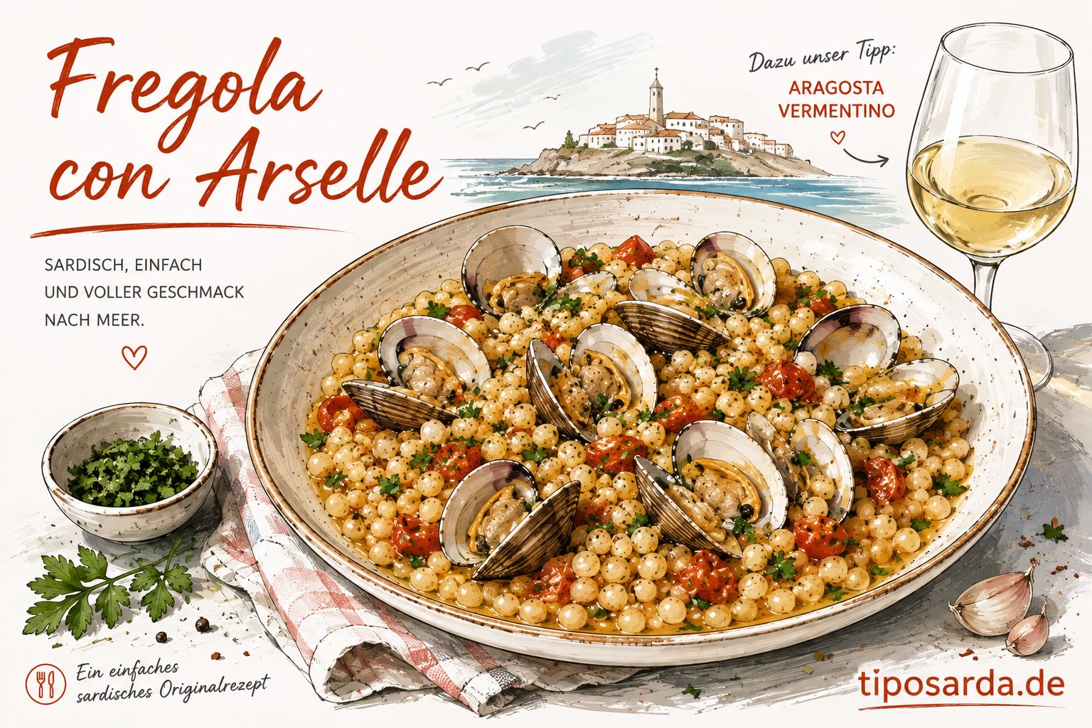 Fregola con Arselle – sardische Fregola mit Muscheln | tiposarda Fregola mit Muscheln – sardisches Fregola con Arselle Rezept